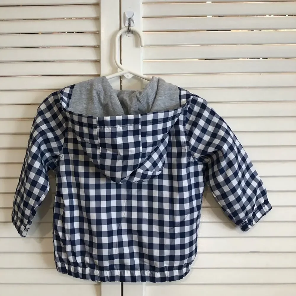 Bout Chou Blue and White Gingham Hooded Full Zip Jacket